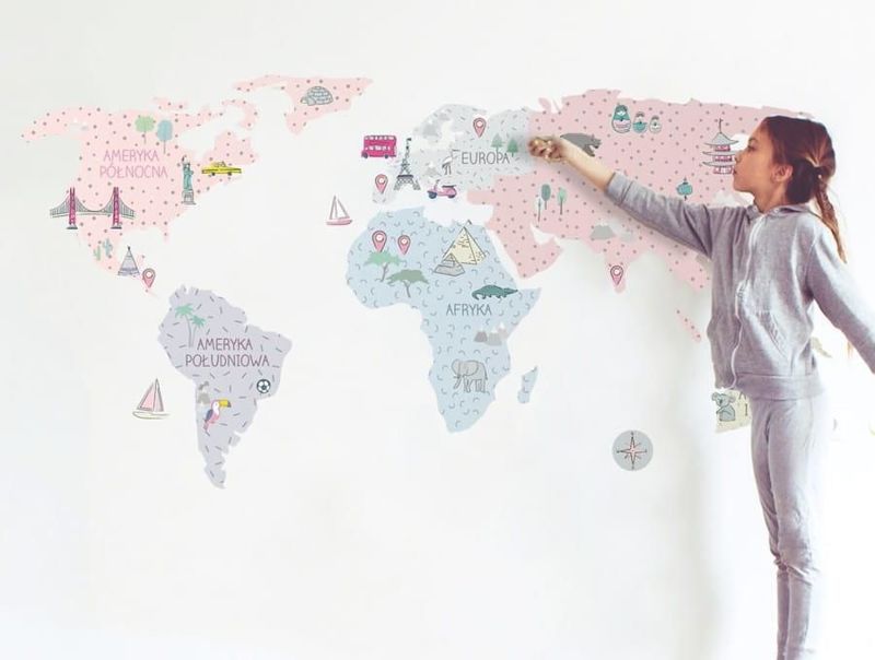 naklejka | mapa świata - różowa Pastelowe Love